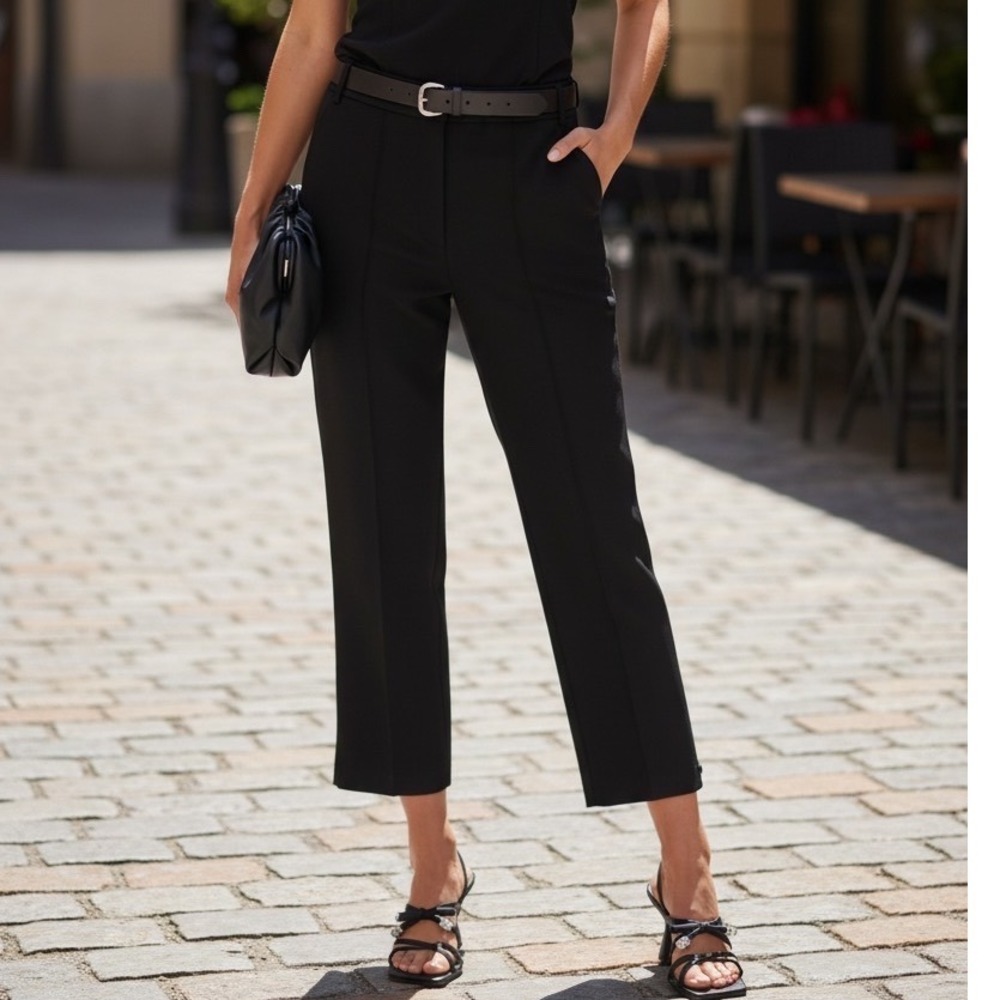 Tibi Grain de Poudre Cropped Pants Black 100% Wool High Rise Trousers Size 6 NEW